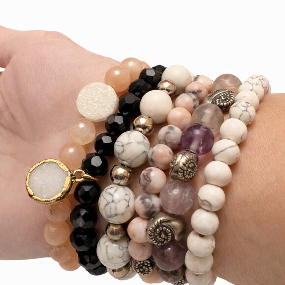 ✨ 6-Piece Multi-Color Beaded Stretch Bracelet Set ✨ - Picture 2 of 5